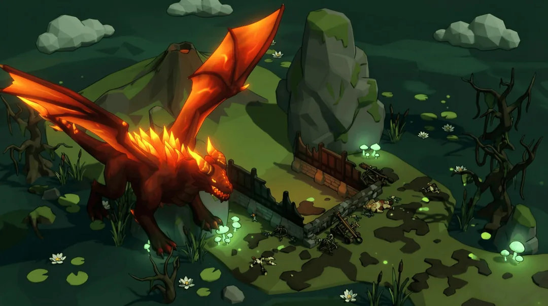 A lava dragon guarding a swamp