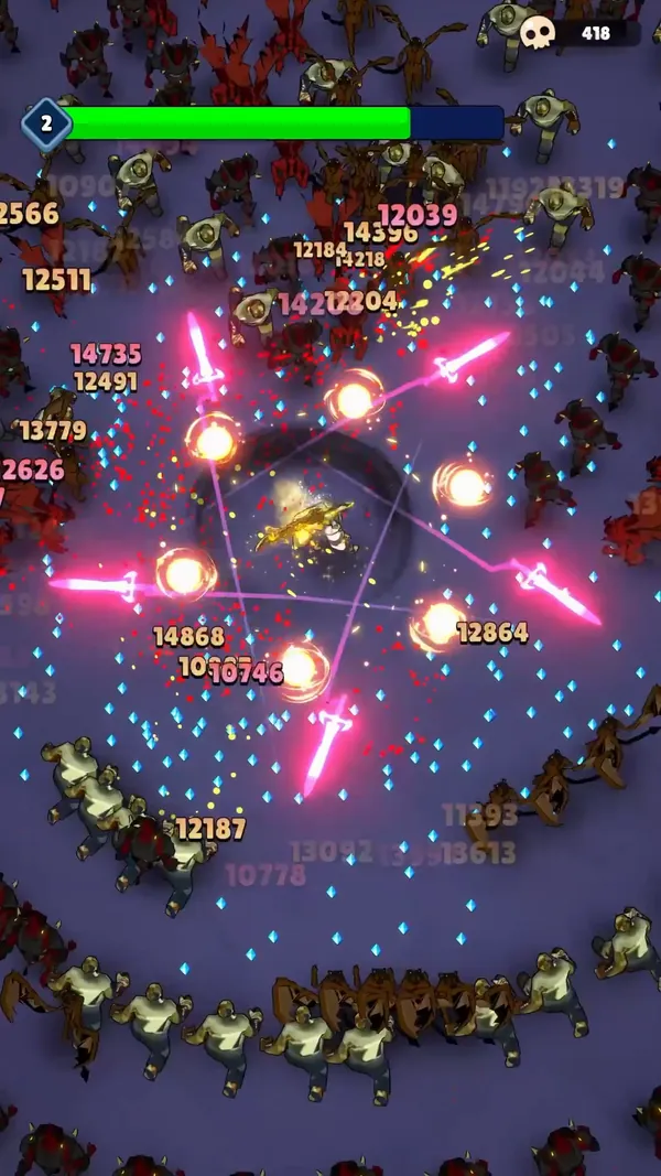 Arcane orbs and beams tearing through enemies