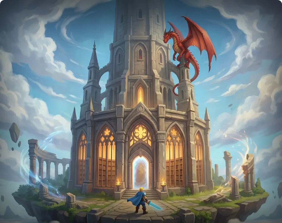 The Eternal Tower with a dragon perched on top