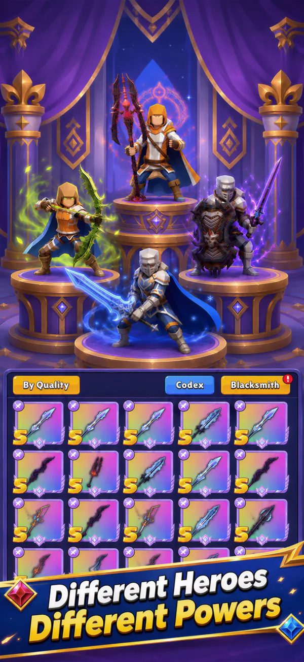 Heroes posing on their pedestals in the hall of classes