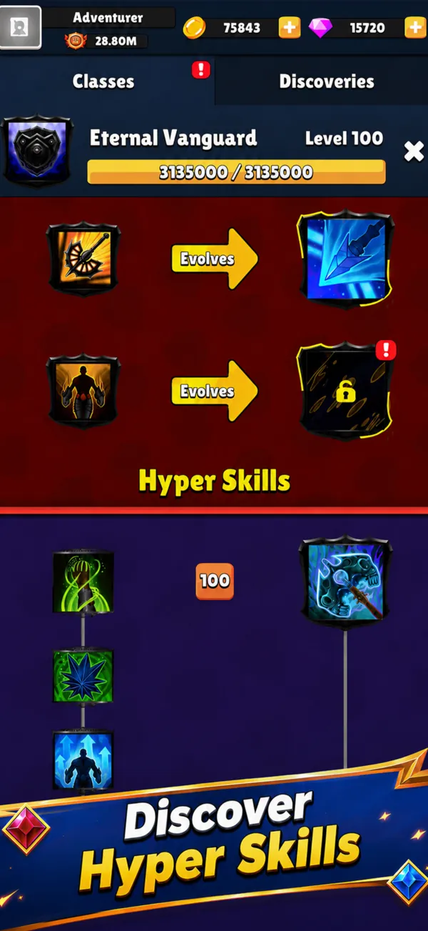 The Hyper Skills screen showing evolved abilities